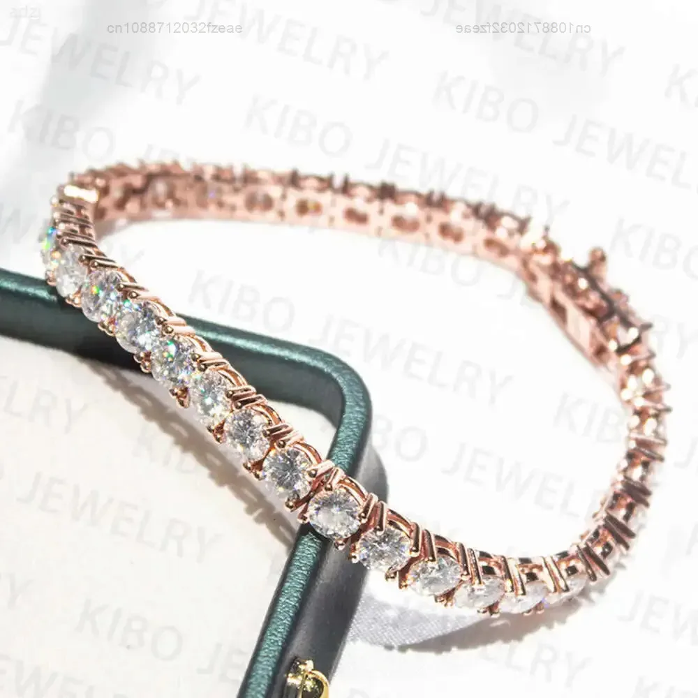 

4mm Shiny Hip Hop Jewelry Iced Out 10k Real Solid Gold Chain Round Cut Lab Grown Diamond Chain Tennis Bracelet