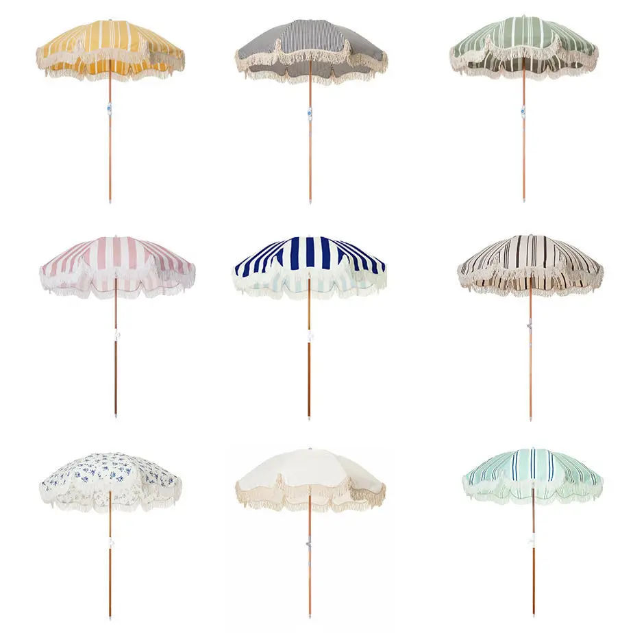 

Outdoor fringed umbrella garden solid wood custom garden umbrella adjustable