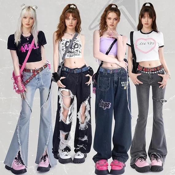 Decorative Floral Canvas Belt for Women, Red Plaid and Navy Denim Design, Metal Buckle, Casual Style
