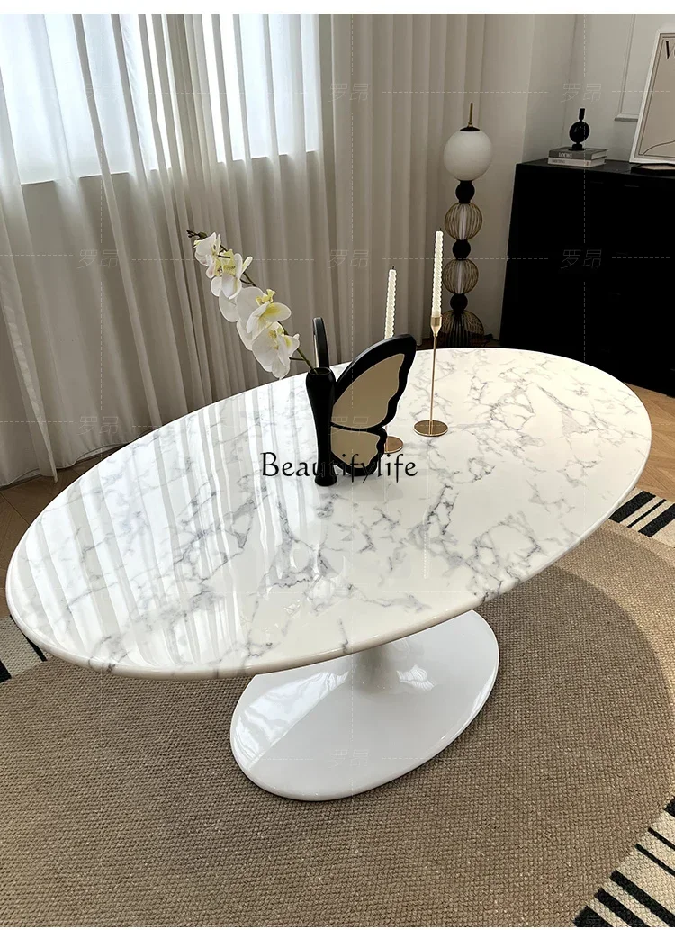 09Retro توليب طاولة طعام رخامية خفيفة طاولة طعام منزلية بيضاوية عالية الجودة #2