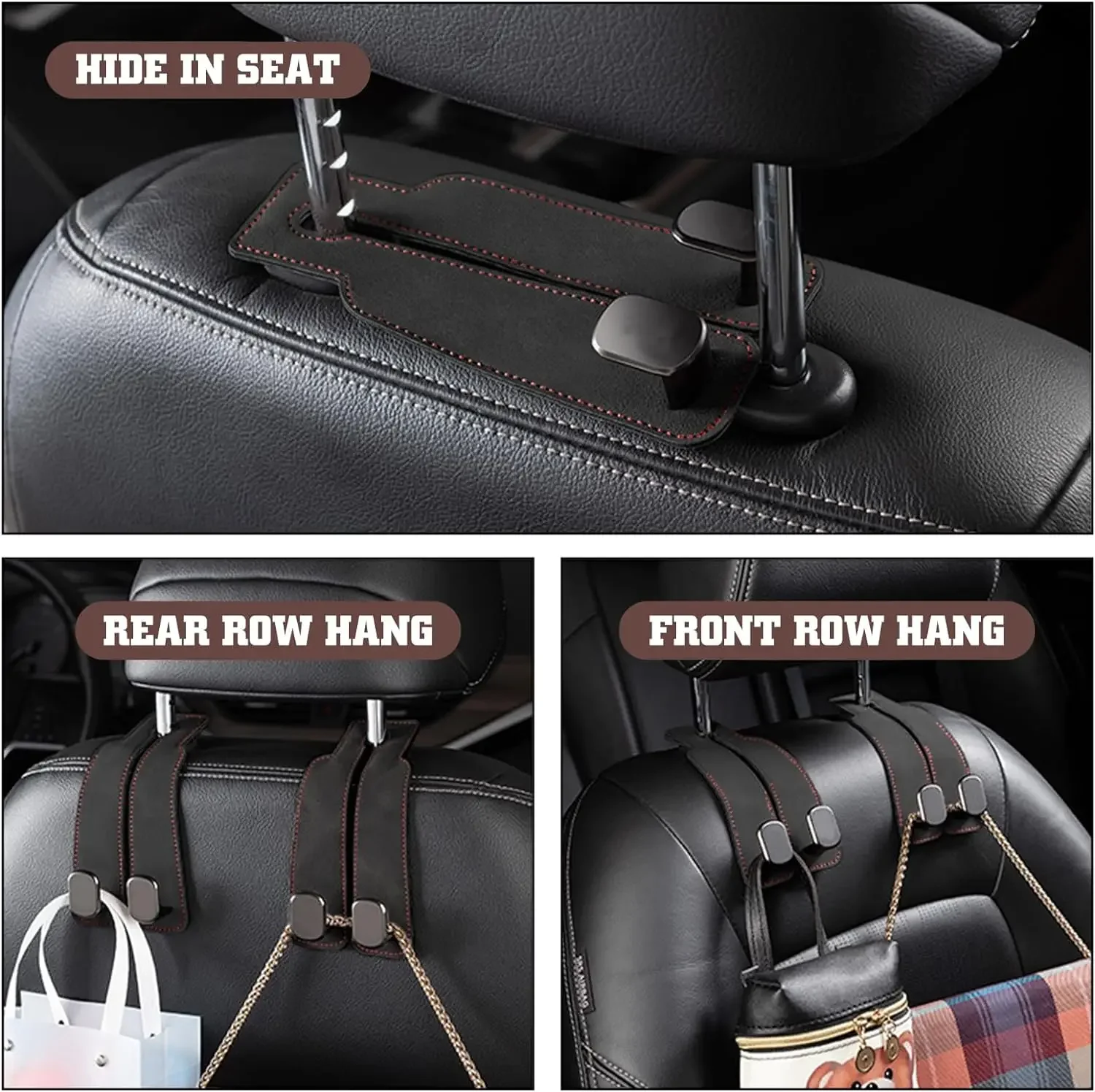 2 in 1 Car Rear Seat Back Hooks Headrest Hook Hanger Handbag Clip Universal Double Hooks Holder Storage Car Interior Accessories