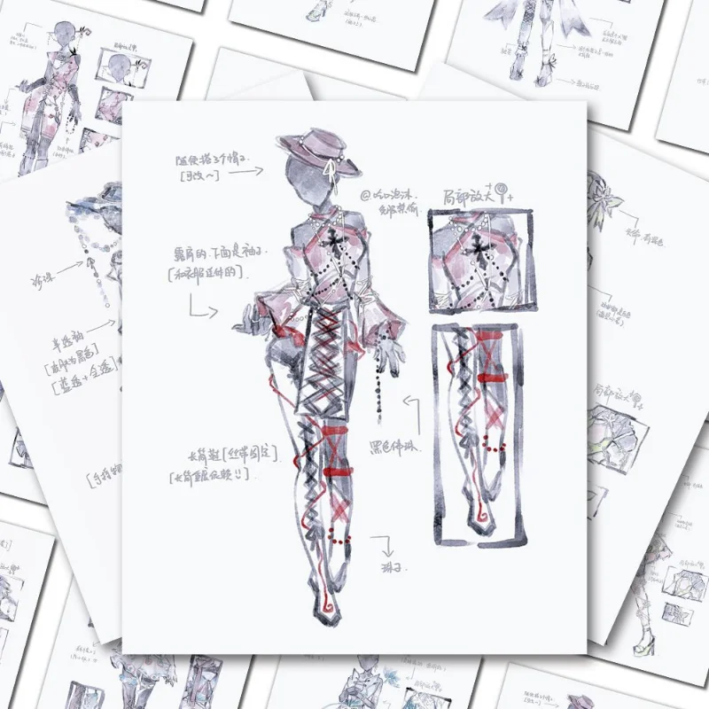 New 16-page OC Bunny Outfit Hand-drawn Reference OC Design Inspiration Material Creative Stickers W Stationery Decorations