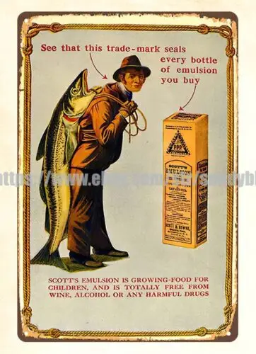 1884 Scott's Emulsion metal tin sign man cave wall restaurant pub sign