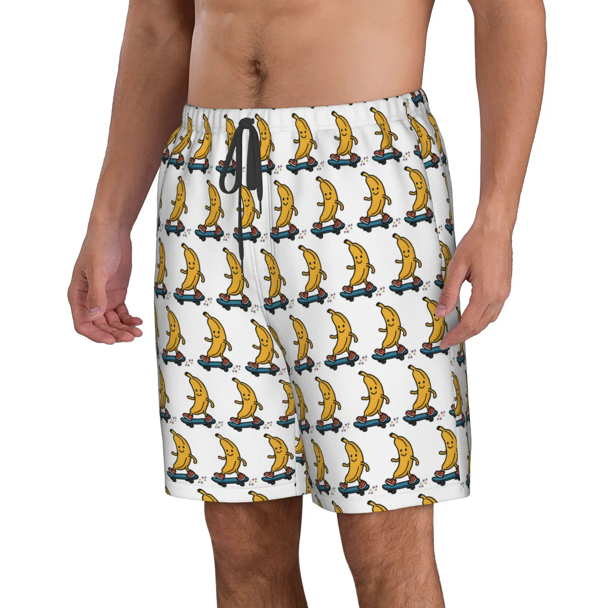 Fun Banana Playing Skateboard Trunks Beach Board Shorts Casual Quick Dry Swim Summer Men Pants