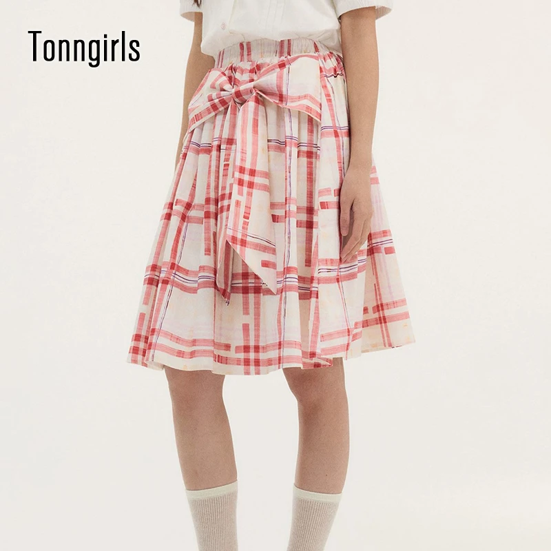 

Tonngirls Harajuku Plaid Skirt Women Lace Up A-line Skirts High Wasit Y2k Japanese Long Skirt Summer Korean Style Maxi Skirts