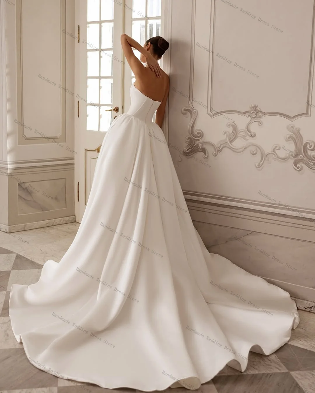 Robe de mariée ligne A blanche pour femmes, Sexy, sans manches, dos nu, en Satin, avec traîne de balayage, Robe de soirée de jardin Boho, personnalisée