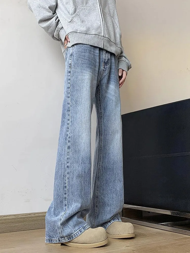 جينز رجالي عالي الخصر مستقيم الساق لربيع الخريف أمريكي High Street Vibe Cra Pattern مزيج متين من القطن والبوليستر