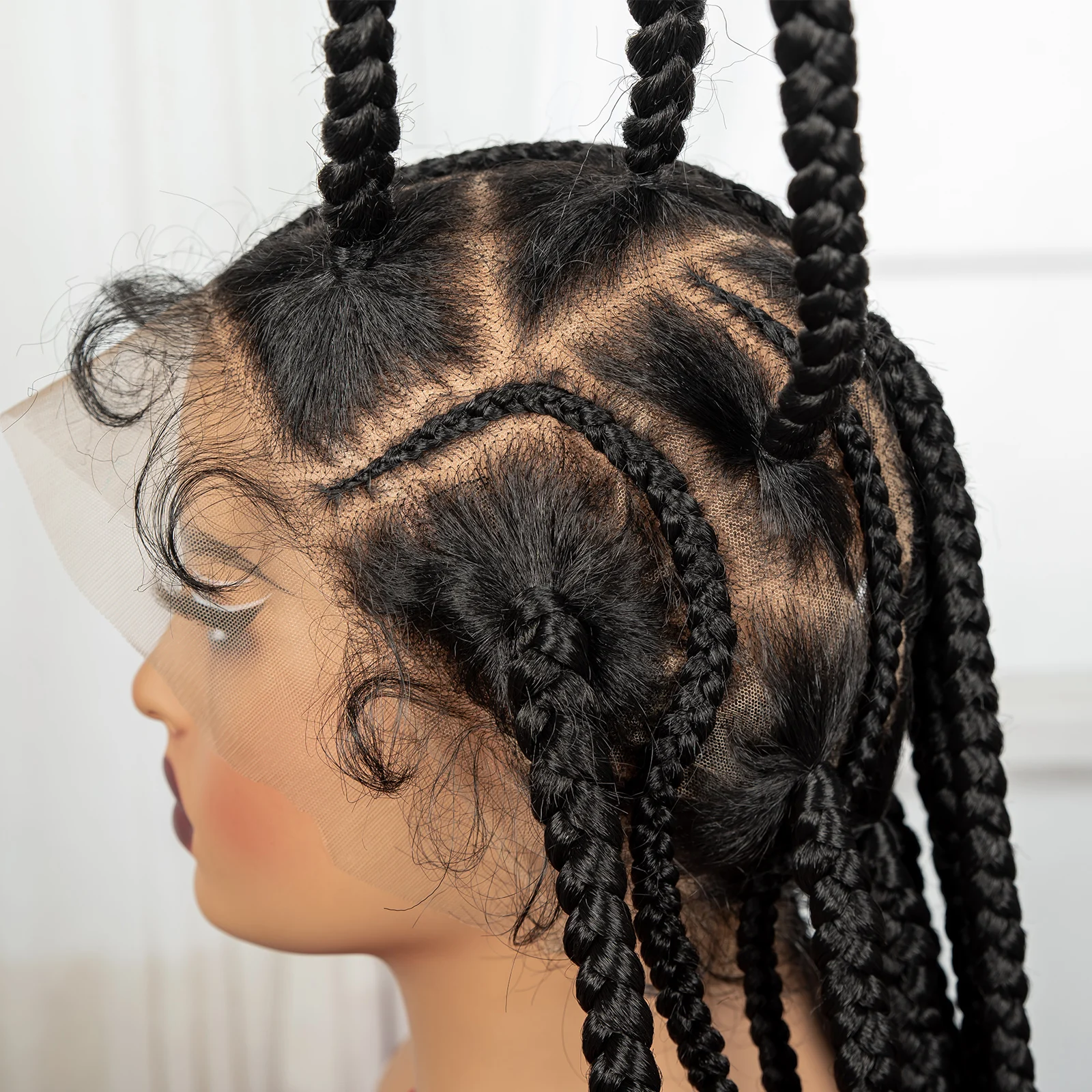 34inch Cornrow Braided Wigs Synthetic Full Lace Kontless Braided Wigs Lace Frontal Braided Lace Wigs for Black Women