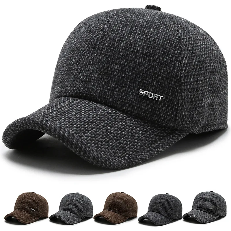 

Autumn Middle Aged Elderly Woolen Winter Outdoor Ear Protection Baeball Cap Peaked Cap Warm Dad Hat