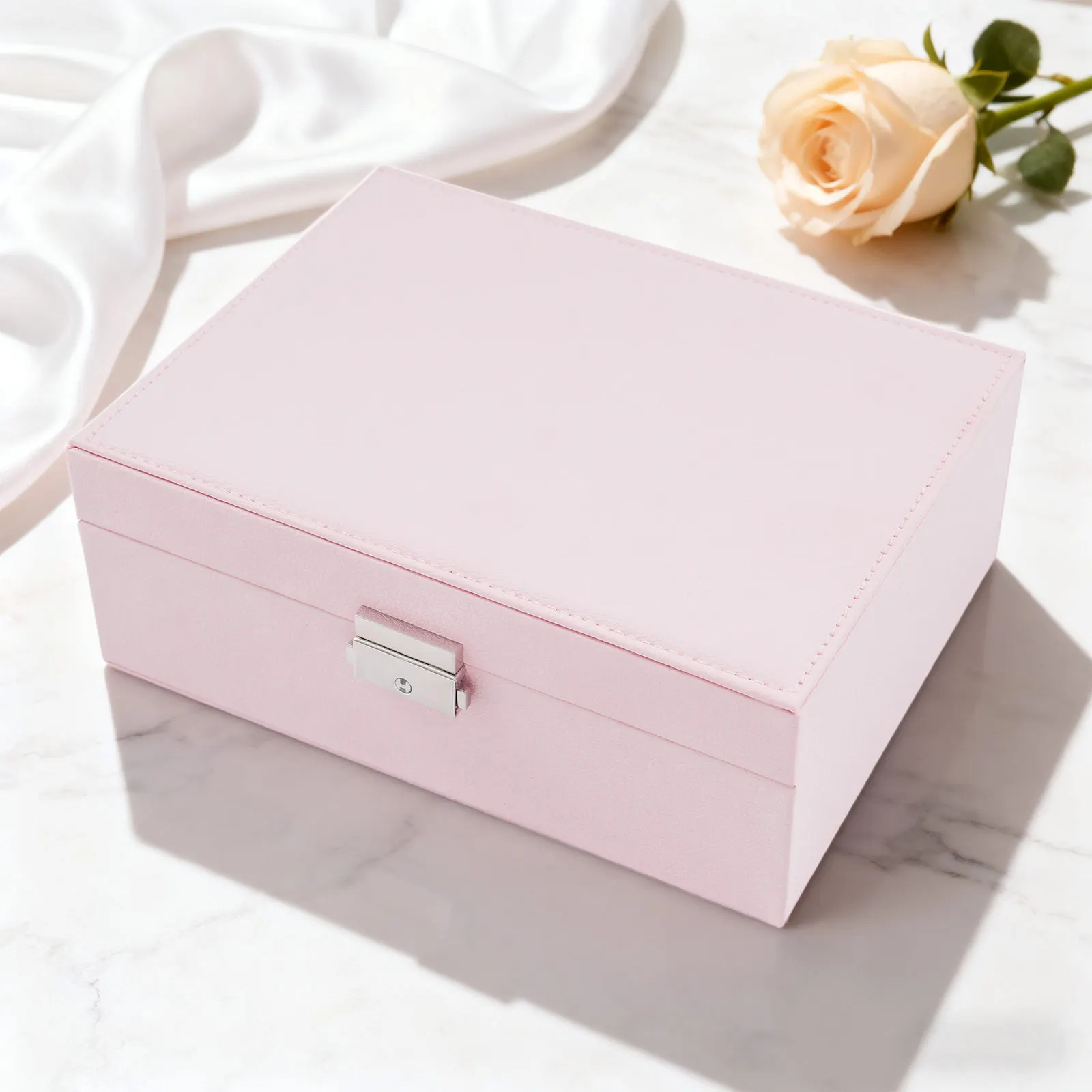 2-lagige abschließbare Schmuckaufbewahrungsbox mit herausnehmbaren Trennwänden, Schreibtisch-Organizer für Ringe, Ohrringe, Armbänder, Halsketten, Broschen, für den täglichen Schmuckaufbewahrungszweck auf dem Schminktisch zu Hause. – Detail 13