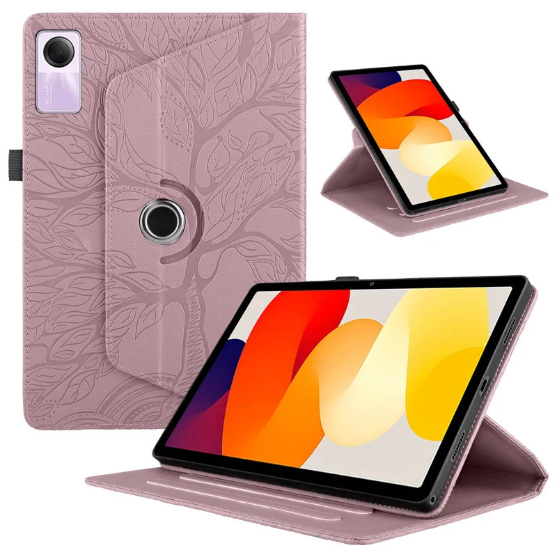 PU Leather Stand Cover para Xiaomi Redmi Pad, Tablet Cover, Árvore Em Relevo, Rotação 360, 10.61 Polegada