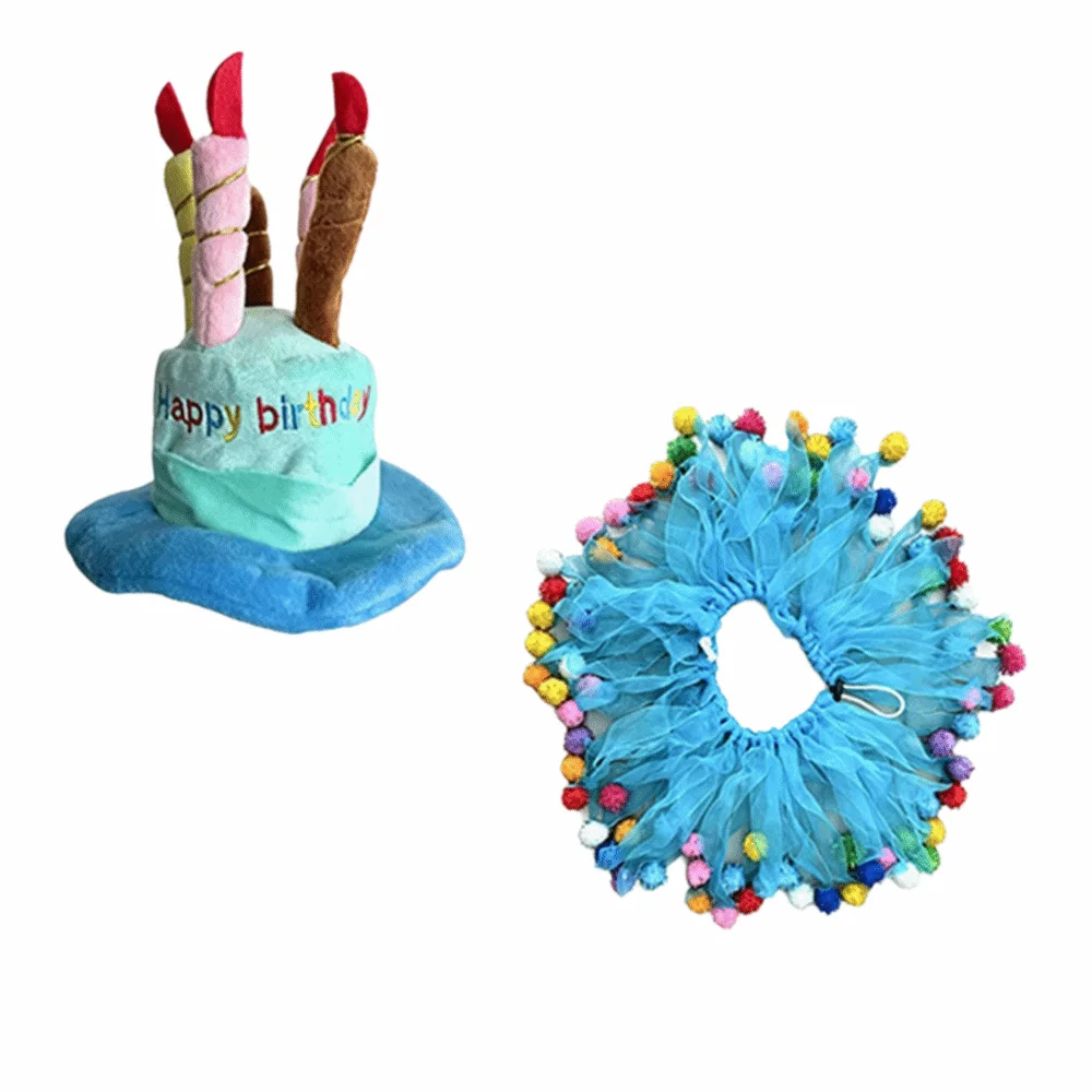 2Pcs/Set Hat and Tutu Collar Birthday Party Goose Outfit Colorful Pom-Pom Mesh Tutu Skirt Goose Clothes Decorative