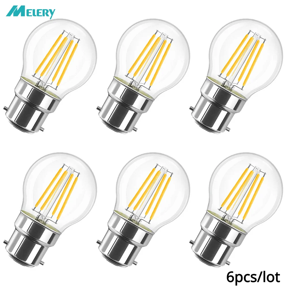 

B22 Filament LED Light Bulb 4W Incandescent Bayonet Lamp G45 2700K Warm White Replacement 40W Rustic Clear Energy Class A+ 6PACK