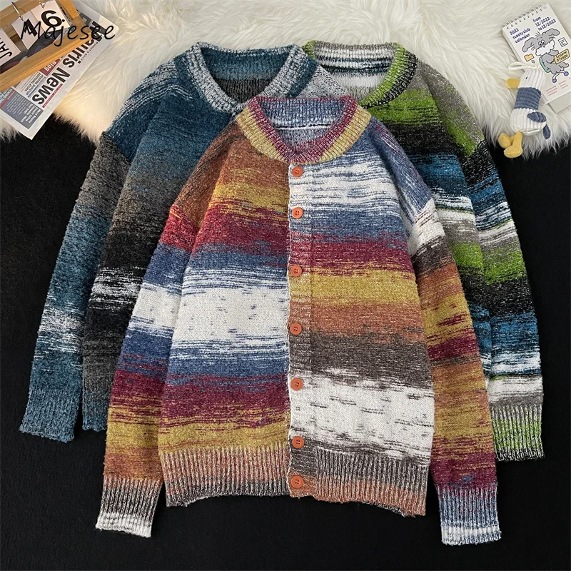 

Autumn Cardigan Men Colorful American Style Retro Nostalgic Tender Couple All-match Comfortable Blocking Minority Temperament