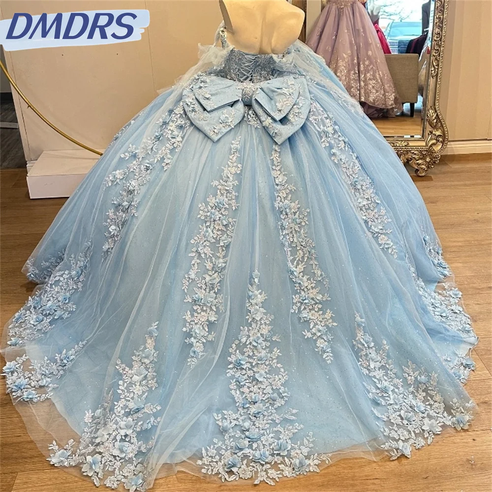 Graceful Strapless Shiny Ball Gown Charming Sleeveless Quinceanera Dresses 2024 Classic 3D Flower Applique Sweet 16 Dress