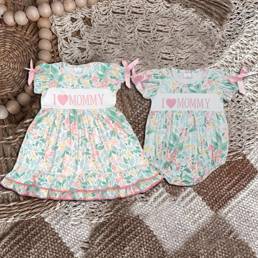 

z826-01 GSD1092 Wholesale Summer baby rompers Matching mommy flower short-sleeved dress Boutique girls dress