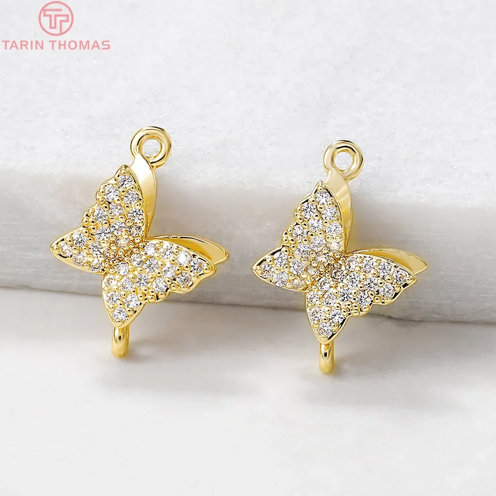 

(970)2PCS 13x17MM Hole 1MM 24K Gold Color Brass with Zircon Butterfly Connector Charm Pendants High Quality Jewelry Accessories