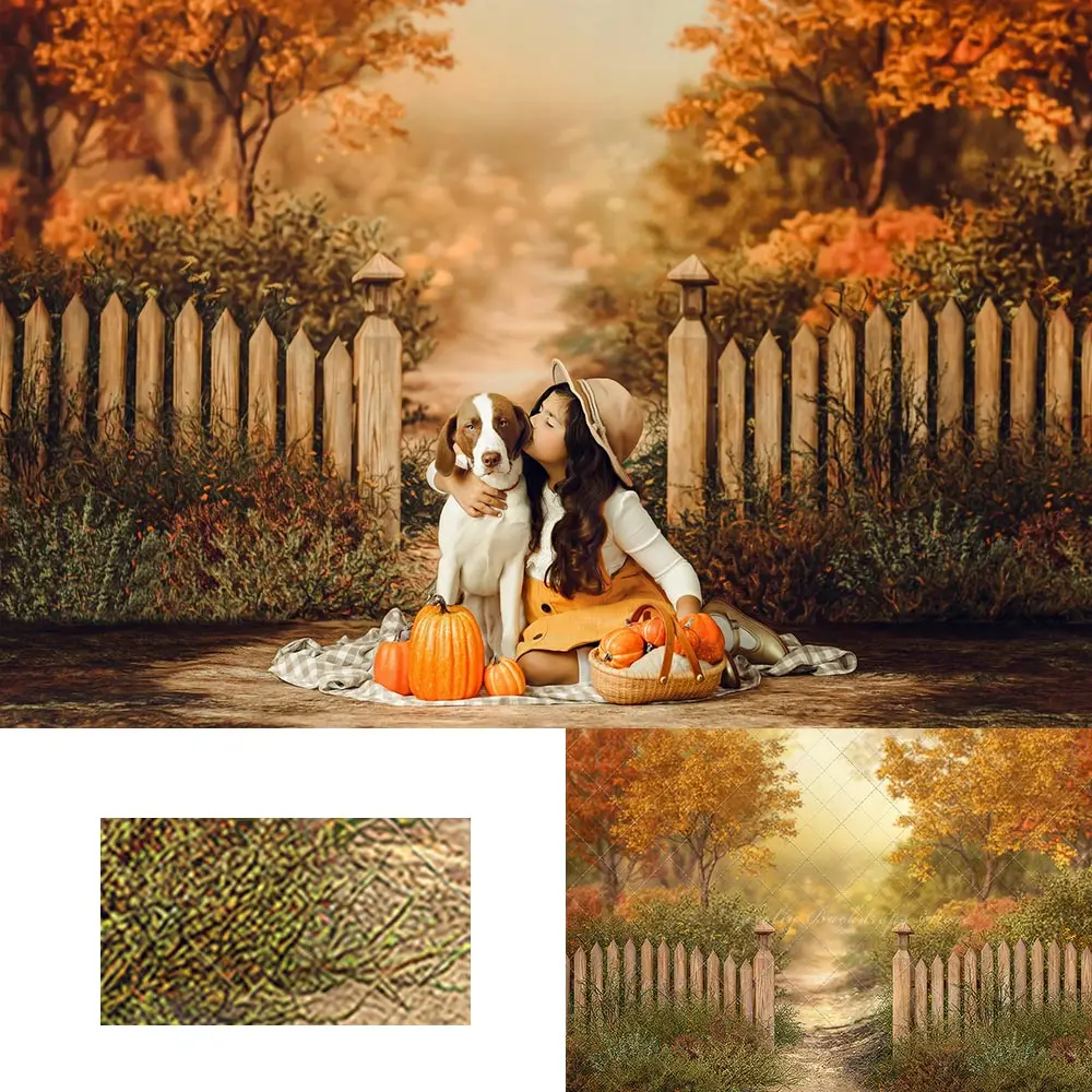 

Autumn Forest Trail Photography Backdrop Wooden Fence Kids Baby Cake Smash Photocall Decors Adult Family Studio Backgrounds