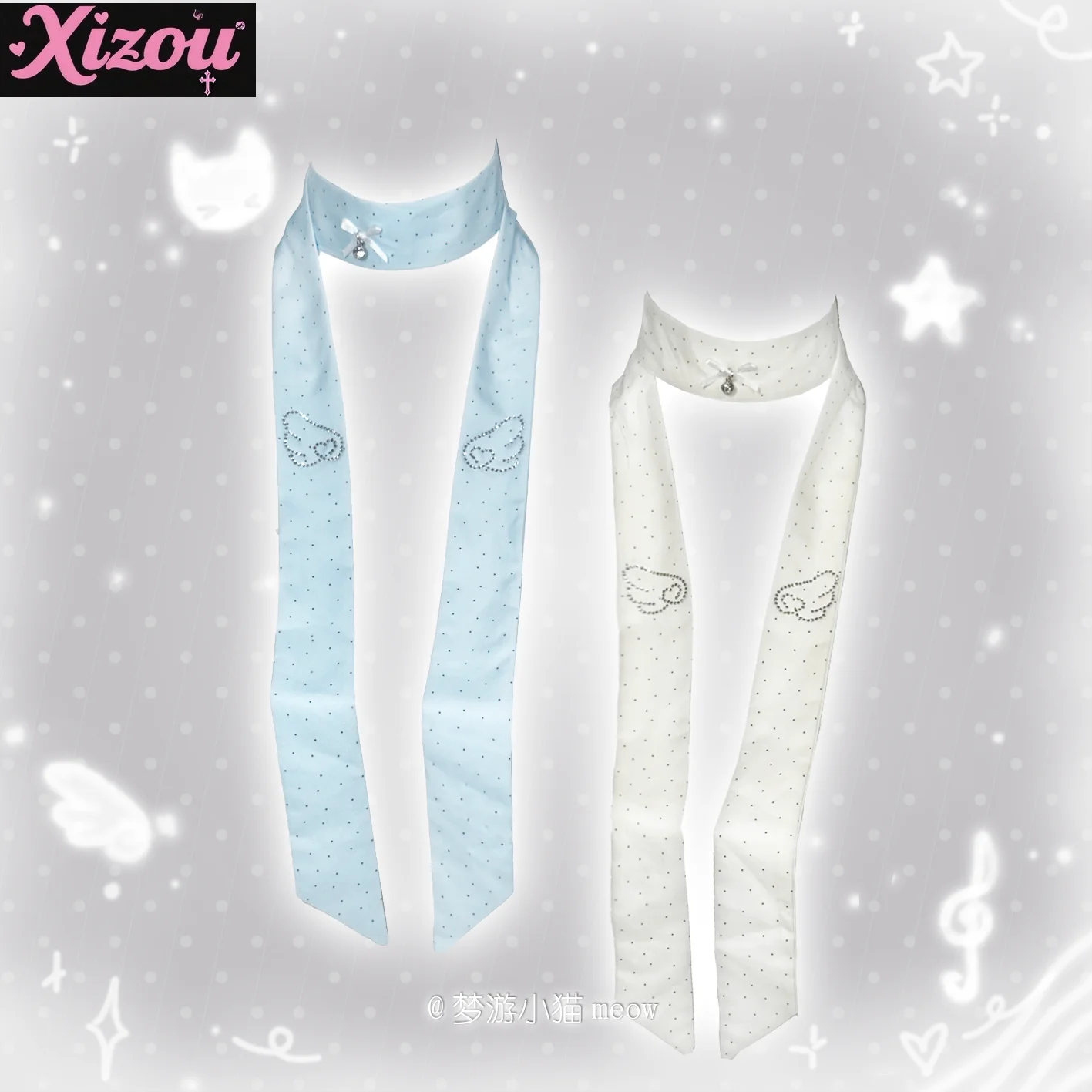 

Японская субкультура Y2k Love Flash Diamond Wings Тонкий шелковый шарф в горошек Весна и лето Новая повязка на голову на шею Высококачественные женщины