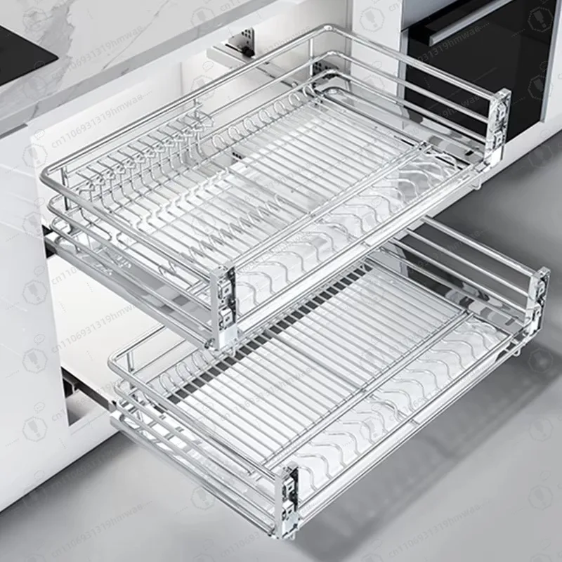 

Cabinet basket stainless steel tableware storage rack, kitchen cabinet drawer storage metal basket