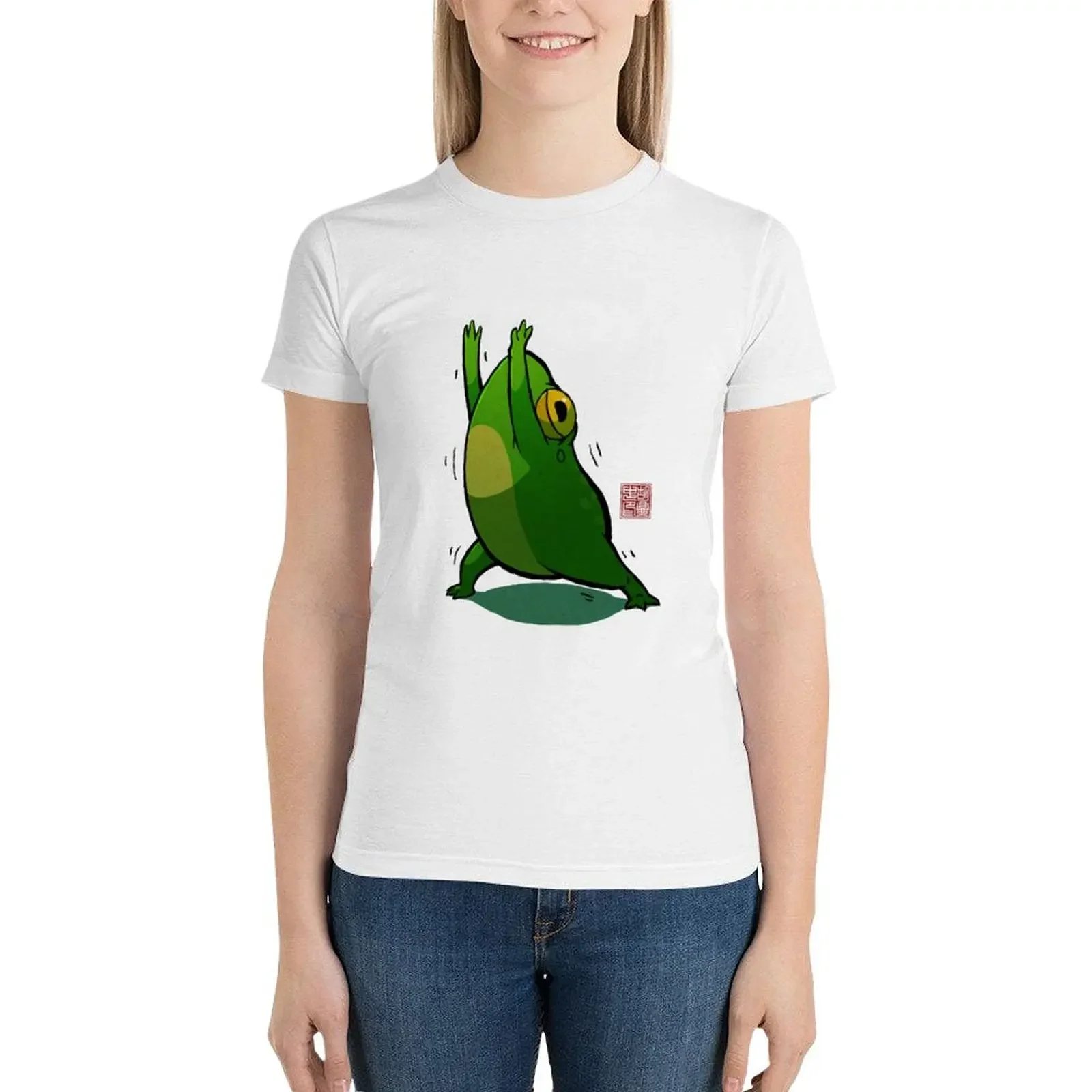 Yoga Frog Warrior Pose T-shirt słodkie ubrania słodkie topy plus size topy letnie ubrania dla kobiet