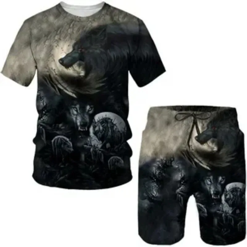 2025 3D Fun Trendy Printed Summer Men's T-shirt Sports Set Two Piece Set Horror T-shirt Short Sleeve Shorts