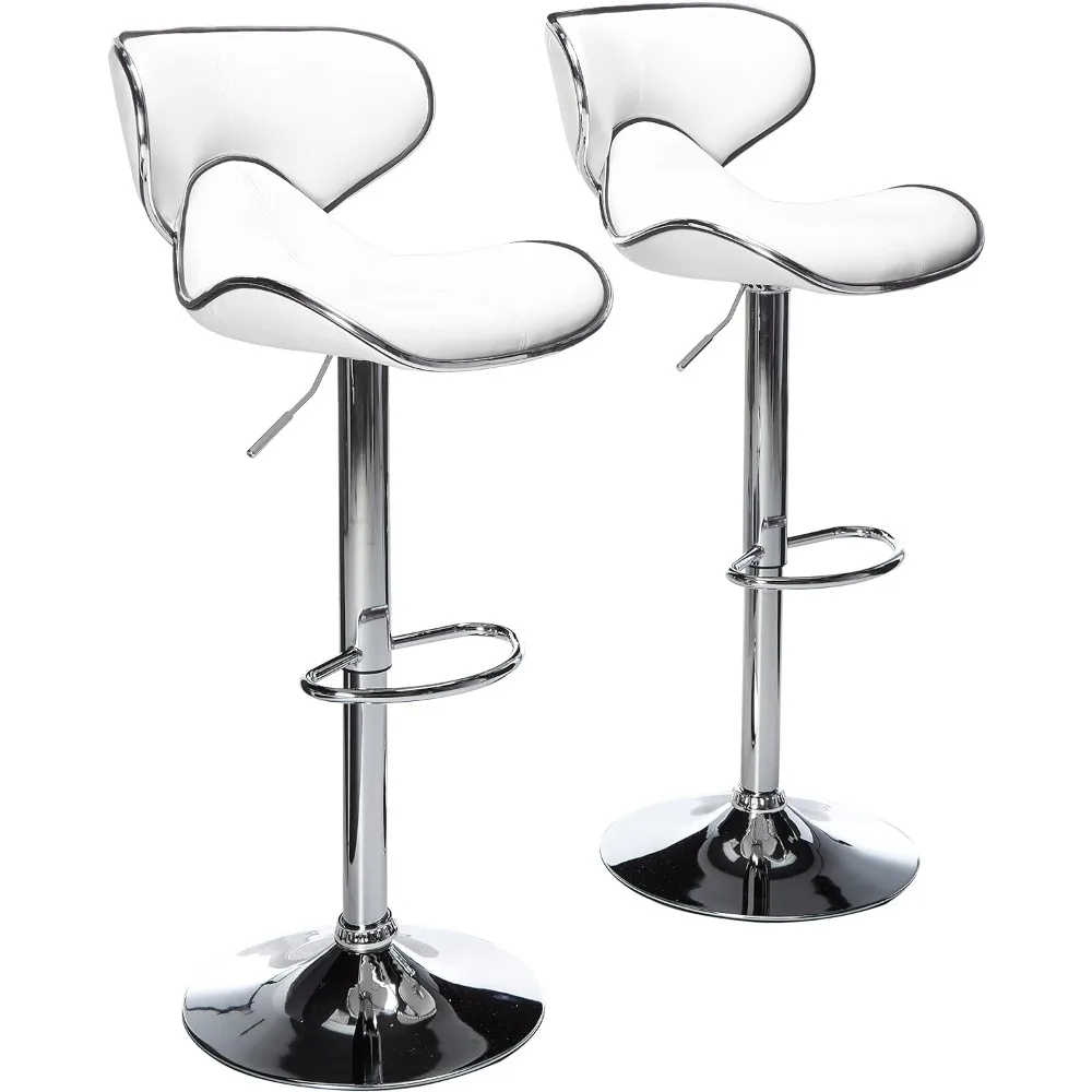 Almofada Leatherette Barstool, Upholstery Airlift, giratória ajustável, Chrome Base, Branco, Conjunto de 2