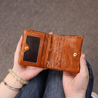 Vintage Top Layer Vegetable Cowhide Classic Short Wallet Handmade Genuine Leather Multi-Card Holder Card Holder Cowhide Wallet