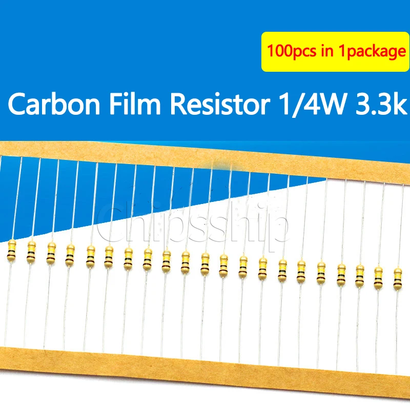 

Carbon Film Resistor 1 4W 3.3K 5% Four-color Ring Resistor (100 PCS)