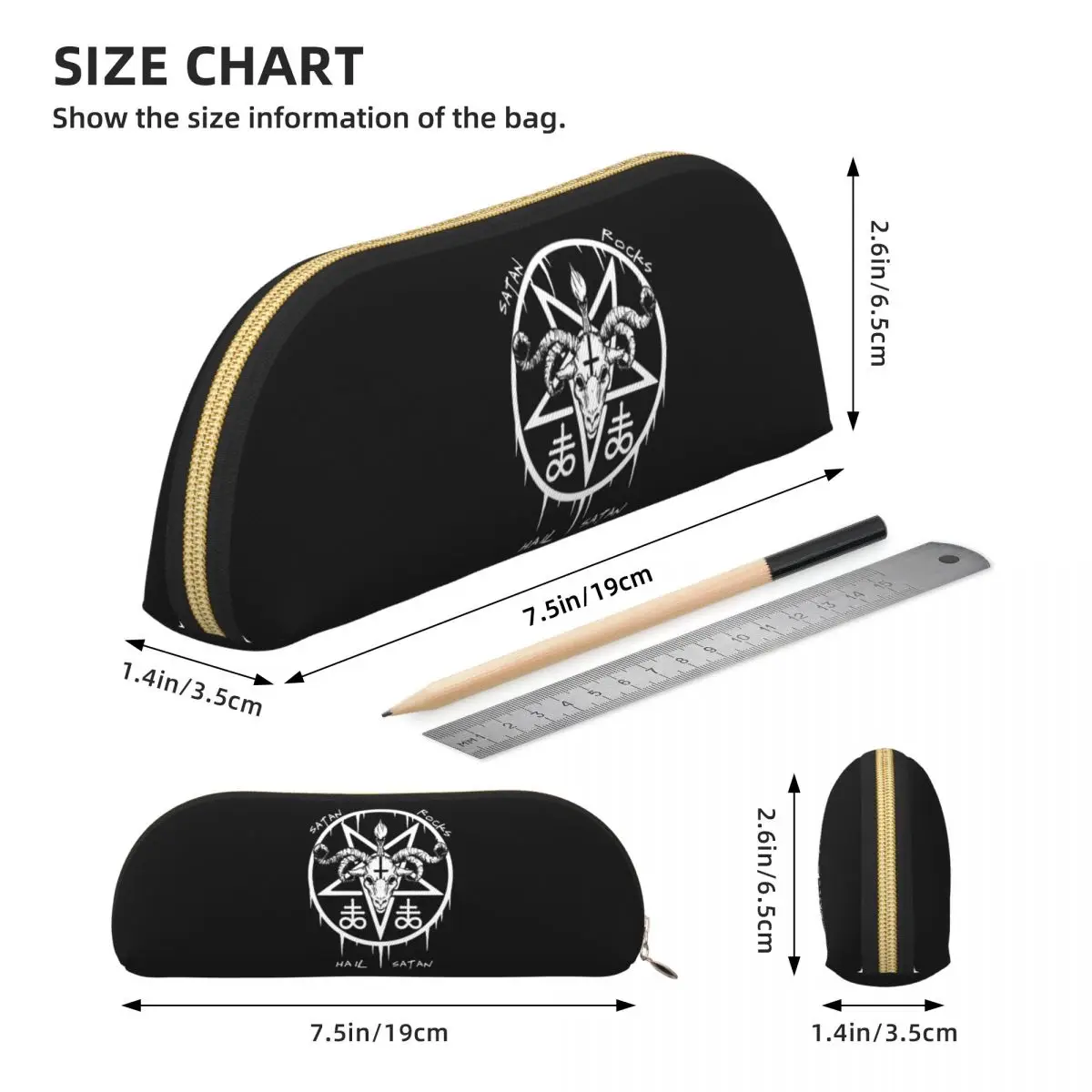 HAIL SATAN SATAN ROCKS Estuches para lápices ocultos sabánicos divertidos Portalápices Caja para bolígrafos de gran capacidad Bolsa para lápices para estudiantes Escuela