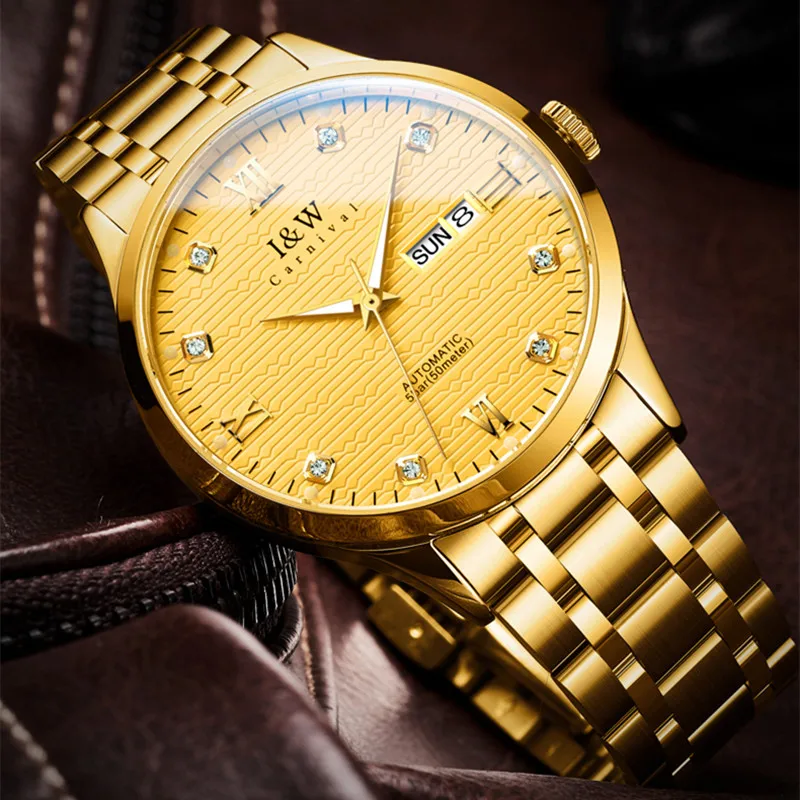 Carnival Brand Luxury Watches for Men Fashion Waterproof Man Gold Silver Calendar Automatic Mechanical Wristwatches Reloj Hombre