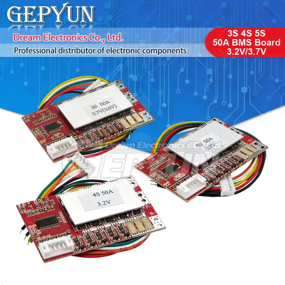 3S 4S 5S 50A BMS-Platine 3,7 V 18650 Lithium-Batterie-Schutzplatine 3,2 V Eisenphosphat LiFePO4-Batterie BMS-Platine mit Balance