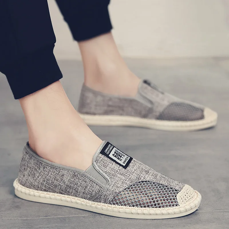 Summer Linen Breathable Casual Flats Shoes Mens Espadrilles Loafers Fashion Slip on Canvas Shoes Fisherman Driving Footwear