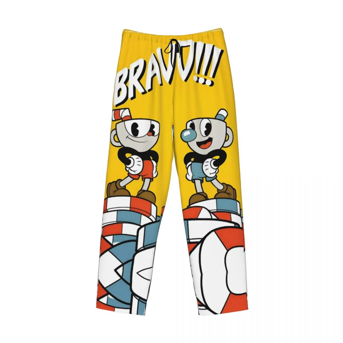 مخصص مطبوعة الرجال Cuphead و Mugman بيجامة السراويل أنيمي لعبة ملابس خاصة صالة النوم قيعان مع جيوب