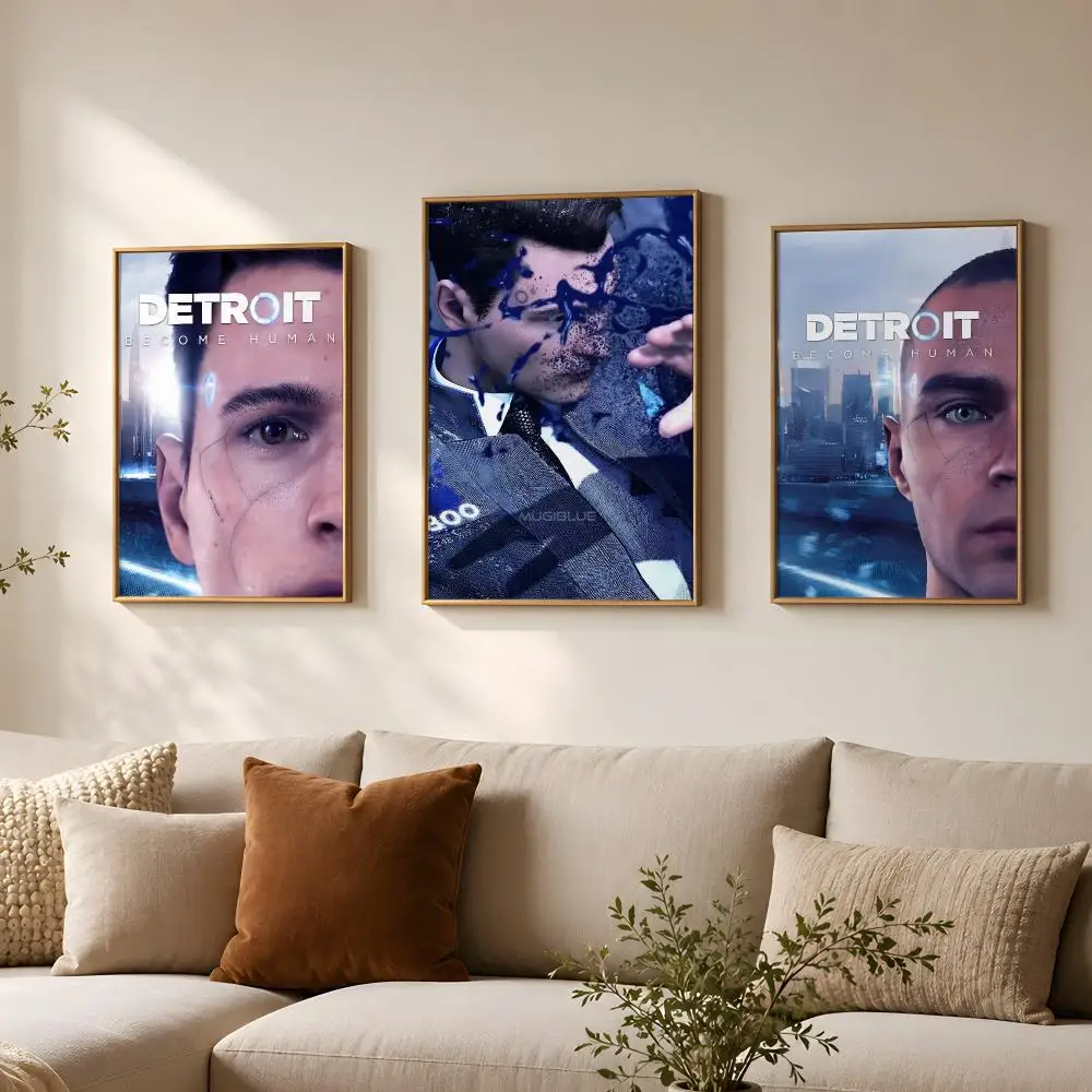Game D-Detroit Become Human Poster Vintage Self Adhesive PP Wall Art for Living Room Bar Bedroom Home Decor Gift