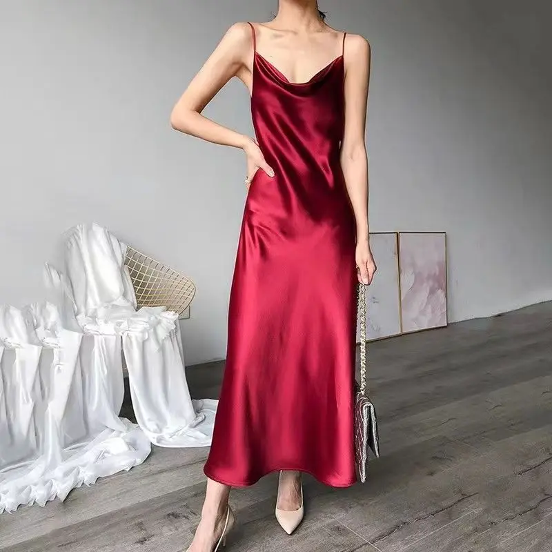 

Red Hip-hugging Camisole Dress for Women Summer Sexy Club Party Evening Dress Famle Fashion Long Skirt Y2k Clothing