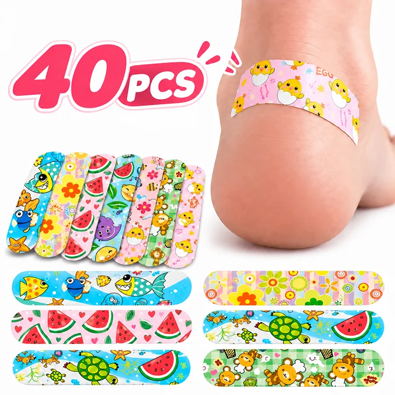 40-80Pcs Random Cartoon Pattern Stickers, Cartoon Patterns of Animals, Fruits, and Stars, Lightweight, Comfortable, and Aesthetically Pleasing Decorative Stickers, Reduce Heel Discomfort, Anti-Friction Cushioning Protective Stickers