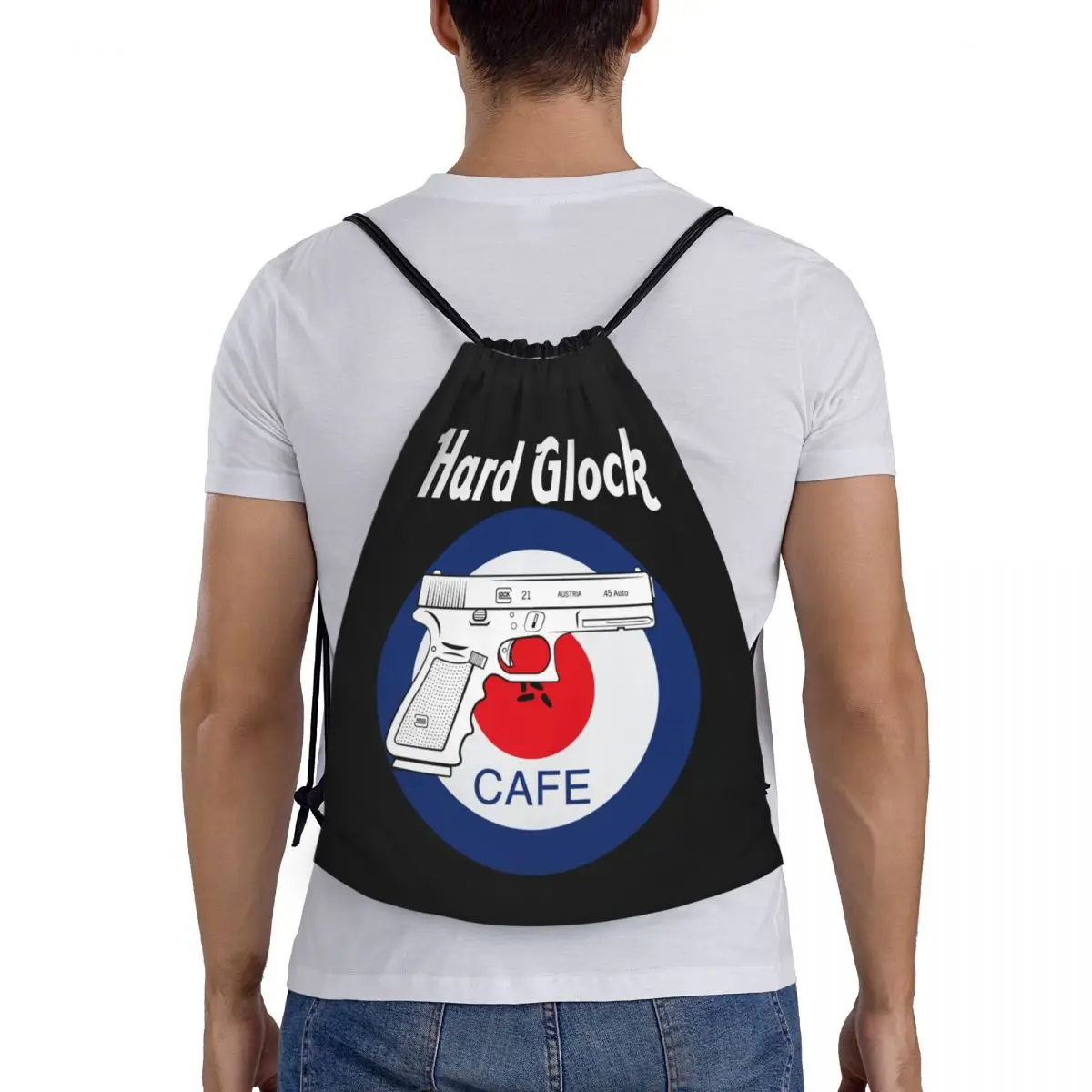 Custom Vintage Hard Glock Cafe borsa con coulisse donna uomo leggero USA pistola pistola Logo sport palestra Storage zaino