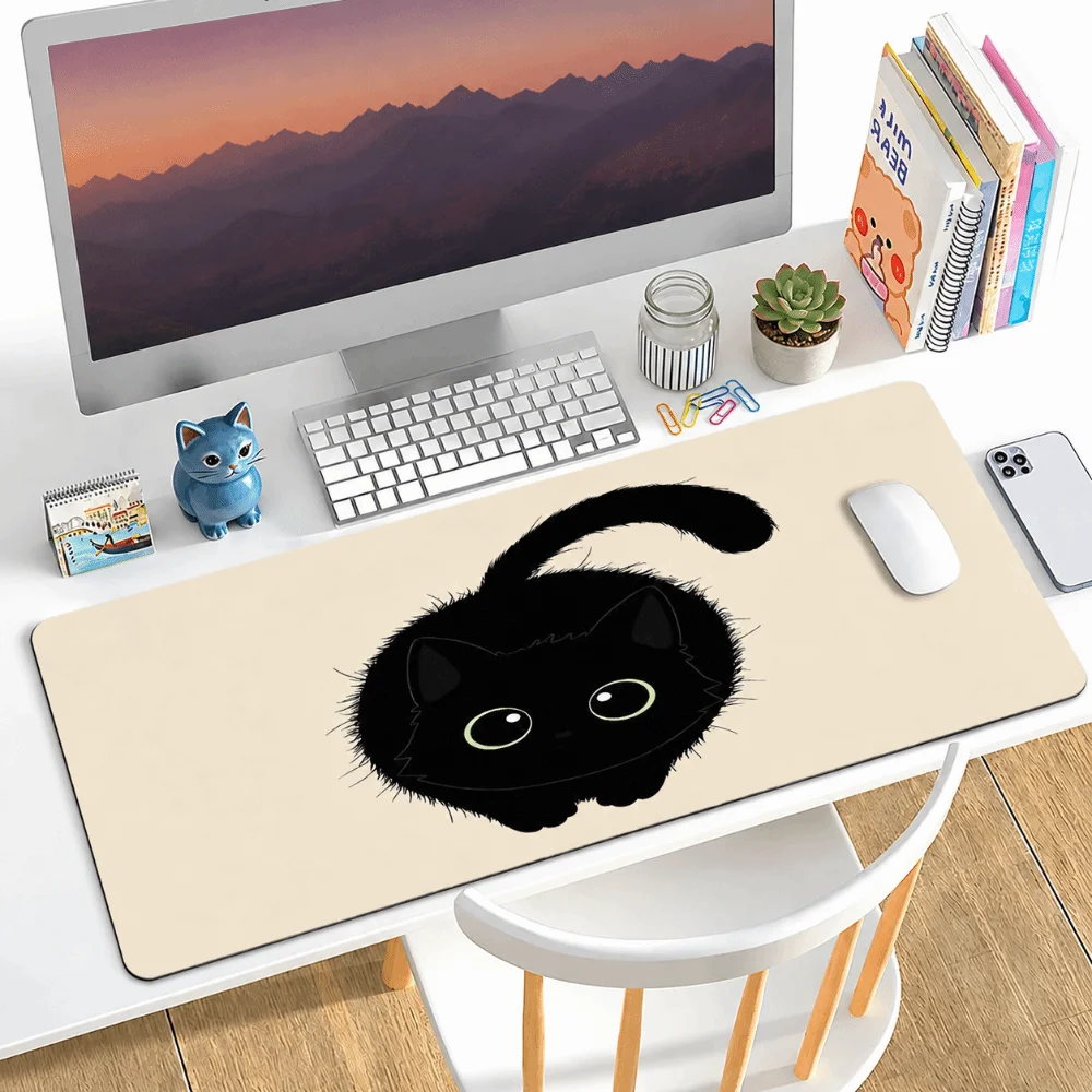 Cute Extra Large Black Cat Mouse Pad Rubber Waterproof Computer Desk Mat Rectangle Cartoon Desk Pad for Workspaces