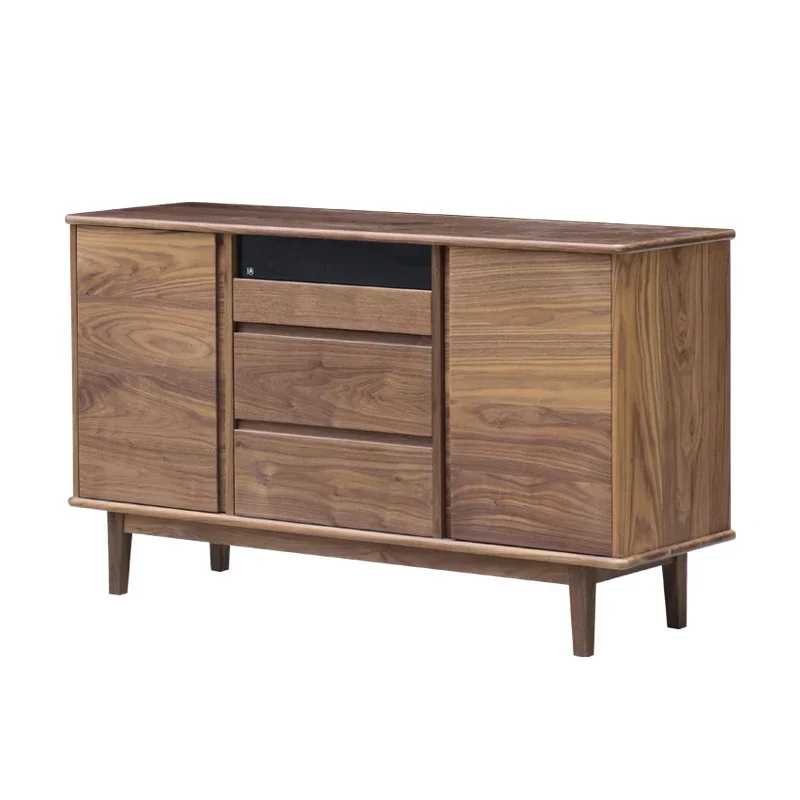 

Nordic simple black walnut solid wood dining side cabinet, living room display, bedroom storage chest