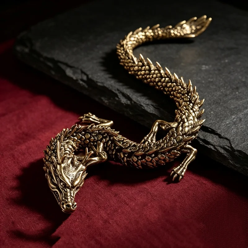 Moveable Body Joints Antique Brass Lucky Dragon Desktop Office Ornament Crafts Home Decoration Gifts 3D Dragon Statue Ornament