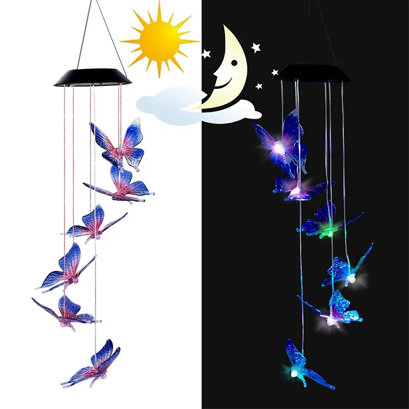 Solar Light Butterfly Windchime Light Rechargeable Christmas All Hallows' Day Party Atmosphere Landscape Balcony Decoration Lamp