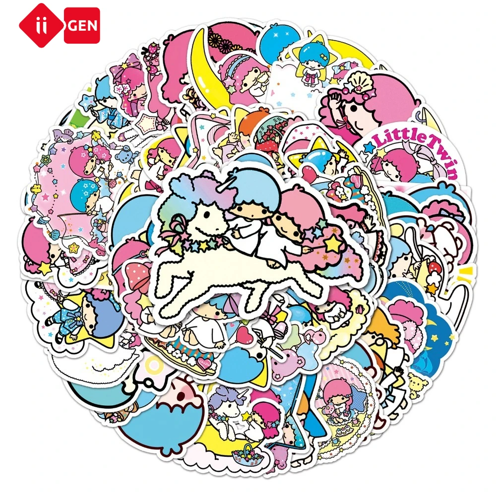 50 Uds. Iigen Sanrio Kawaii pequeñas estrellas gemelas pegatinas de dibujos animados para papelería ordenador nevera portátil diario pegatina al por mayor