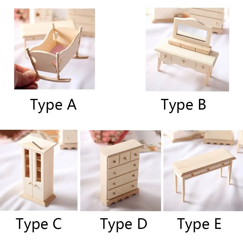 Mini Drewniana Kołyska Łóżeczko DIY Symulowane Zabawki Domek dla Lalek Miniaturowy Domek dla Lalek Sypialnia