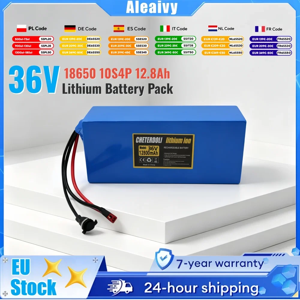 36V 12,8Ah E-Bike-Akku 10S4P 18650 Lithium-Akku 12800mAh Elektroroller-Akku mit integriertem BMS und 42V-Ladegerät