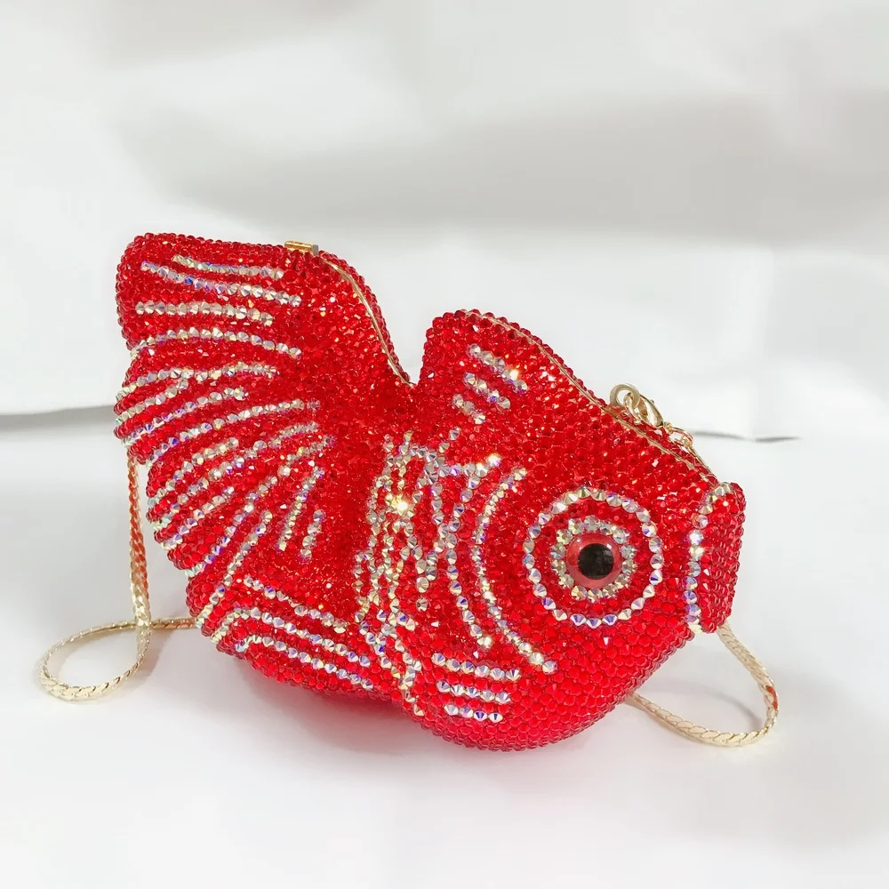 

XIYUAN Red Gold Fish Rhinestone Evening Bags Cartoon Animal Diamond Dinner Clutches Wedding Purses Luxury Crystal Women Handbag