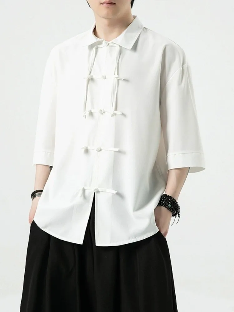 

Tang Sle Men's Summer Ice Silk irt Jaet Thin Loose ort Sve New Chinese Button up Top Youth Faion No Ironing Needed