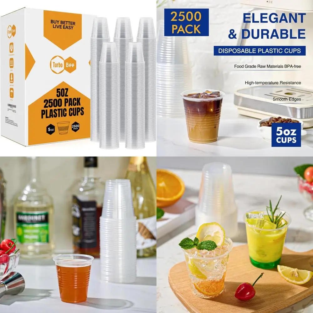 

Clear Plastic Cups 5oz - Disposable Small Party Cups for Picnics, BBQs, and Travel - 2500 Pack Cold Beverage Tumblers