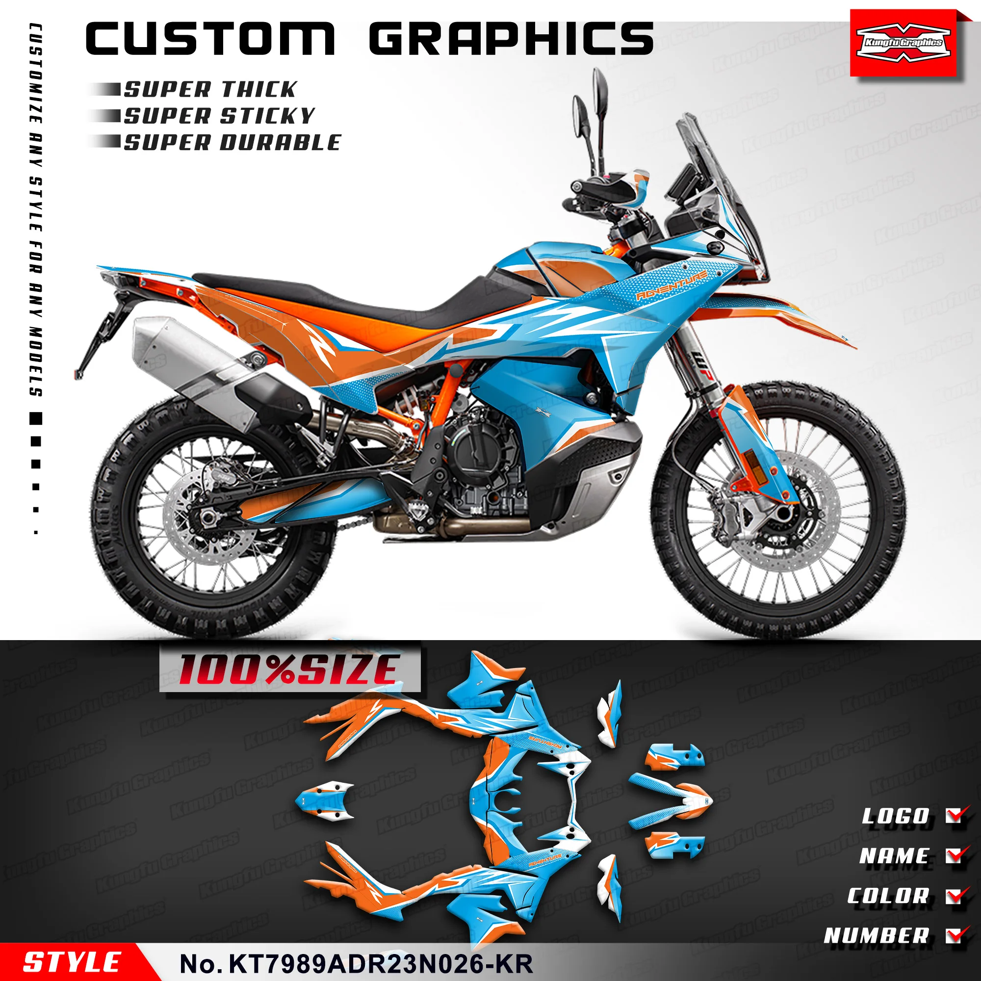 

KUNGFU GRAPHICS Sticker Sheet Vinyl Wrap for KTM 790 890 Adventure R ADV R 23 24 25 26, Rebuild, KT7989ADR23N026-KR