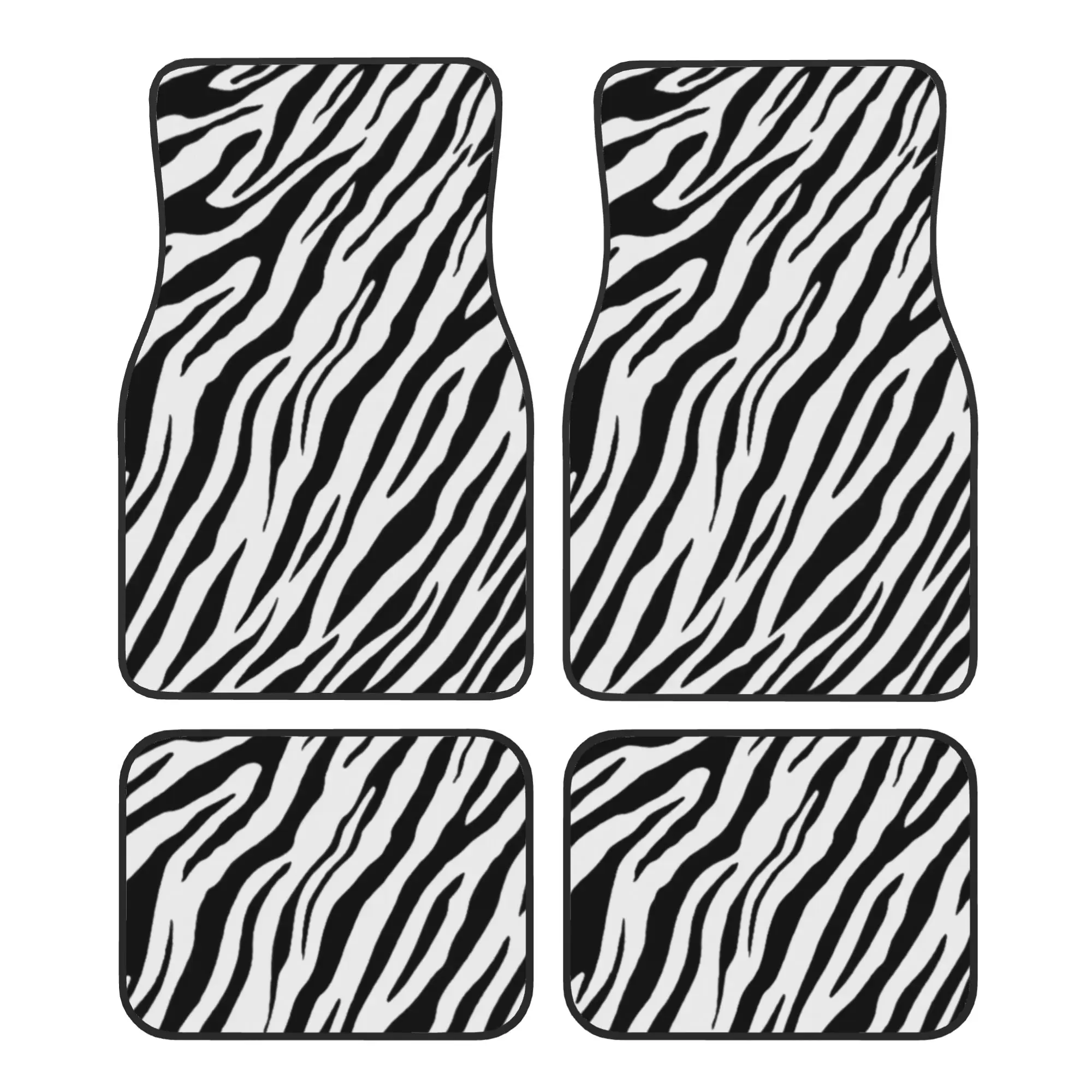 4-teilige Kristall-Samt-Autofußmatten mit Zebra-Streifen-Print, Autoteppich-Bodenschutz, universelle Fußmatten für vorne und hinten